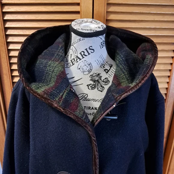 Vintage ELLABEE duffle Coat Womens Navy Blue Size L - Picture 4 of 9